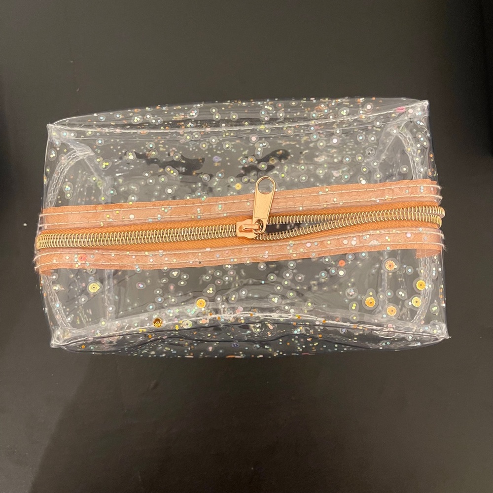 Makeup Bag Clear with Rose gold Zipper Large $15